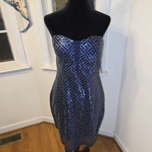 TRIXXI NAVY BLUE SEQUIN CHIFFON CUT OUT BODYCON‎ STRAPLESS SEXY DRESS Jr Sz 13